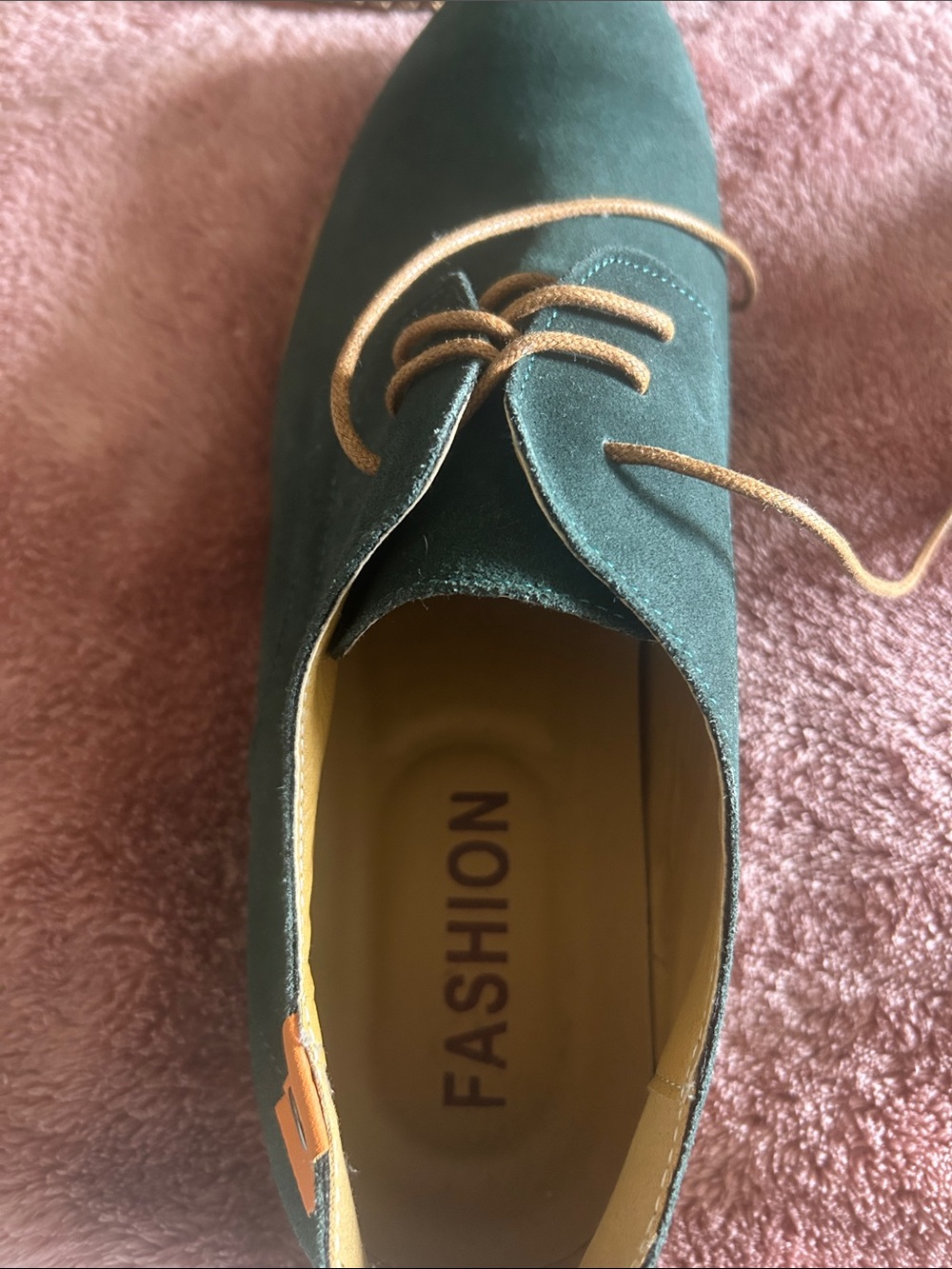 Men's Green Suede Derby Shoes with Tan Laces - Picture 4 of 4